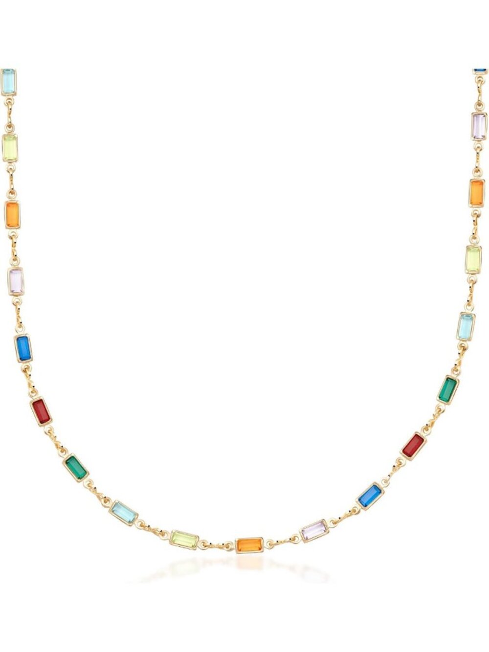 18K Gold Plated Multi-Stone Crystal Baguette Necklace for Women - Handmade in